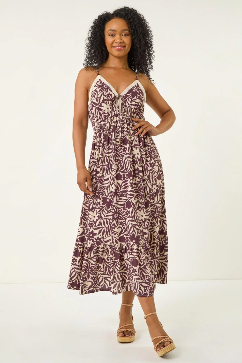 Roman Chocolate Petite Abstract Crochet Trim Dress - 16 Image 2