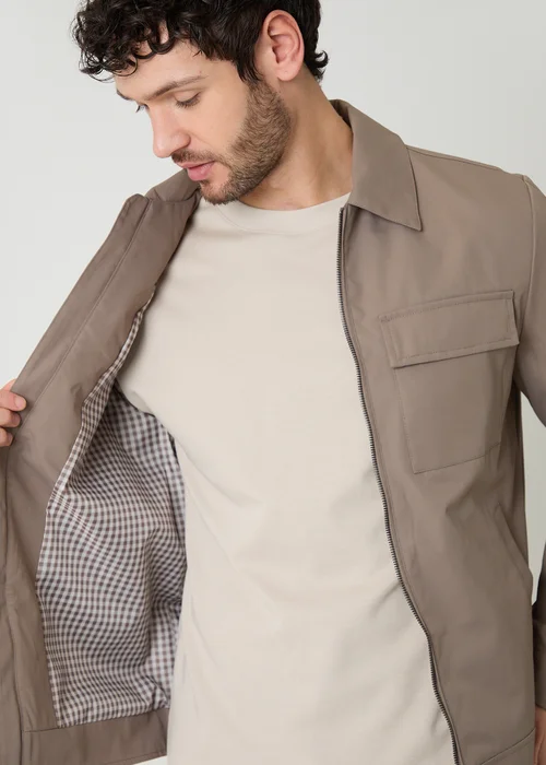 Threadbare Taupe Showerproof Lightweight Zip Up Jacket - M Image 5