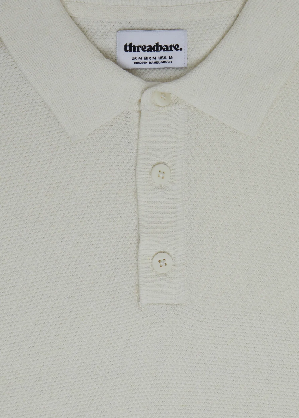 Threadbare Natural Moss Stitch Knitted Polo - S Image 5