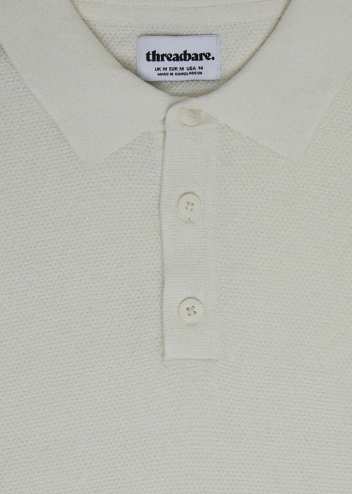 Threadbare Natural Moss Stitch Knitted Polo - S Image 5