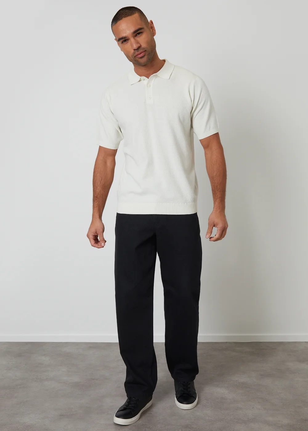 Threadbare Natural Moss Stitch Knitted Polo - S Image 3