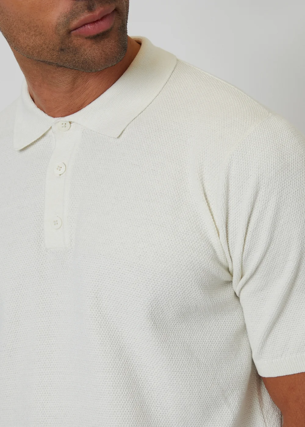 Threadbare Natural Moss Stitch Knitted Polo - S Image 4