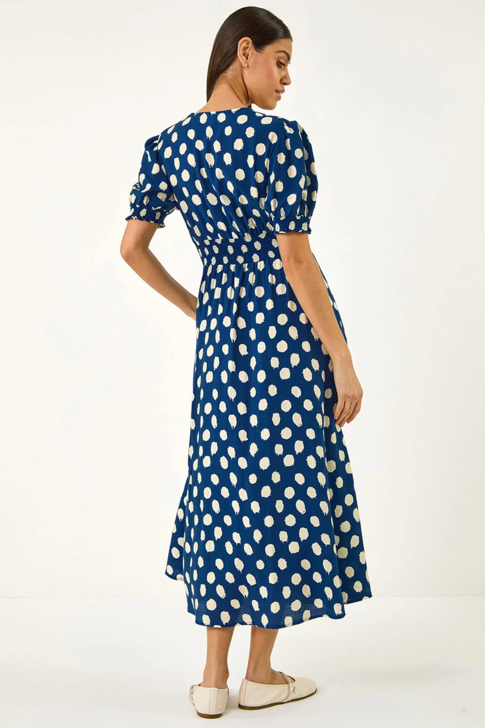 Roman Navy Spot Print Button Midi Dress - 14 Image 3