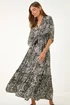 Roman Black Boho Floral Print V-Neck Maxi Dress - 12 Image 1