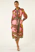 Roman Pink Floral Print Border Shirt Midi Dress - 10 Image 2