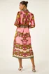 Roman Pink Floral Print Border Shirt Midi Dress - 10 Image 3