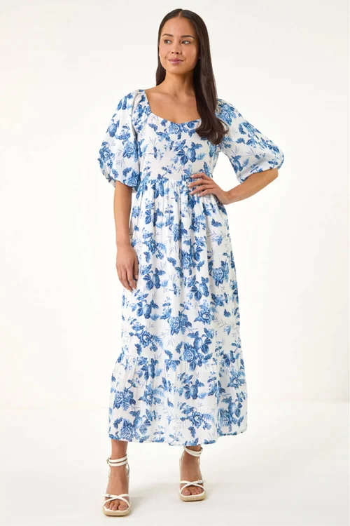 Roman Blue Petite Floral Print Midi Dress - 16 Image 1