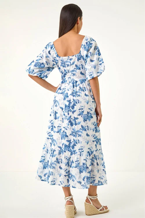 Roman Blue Petite Floral Print Midi Dress - 16 Image 3