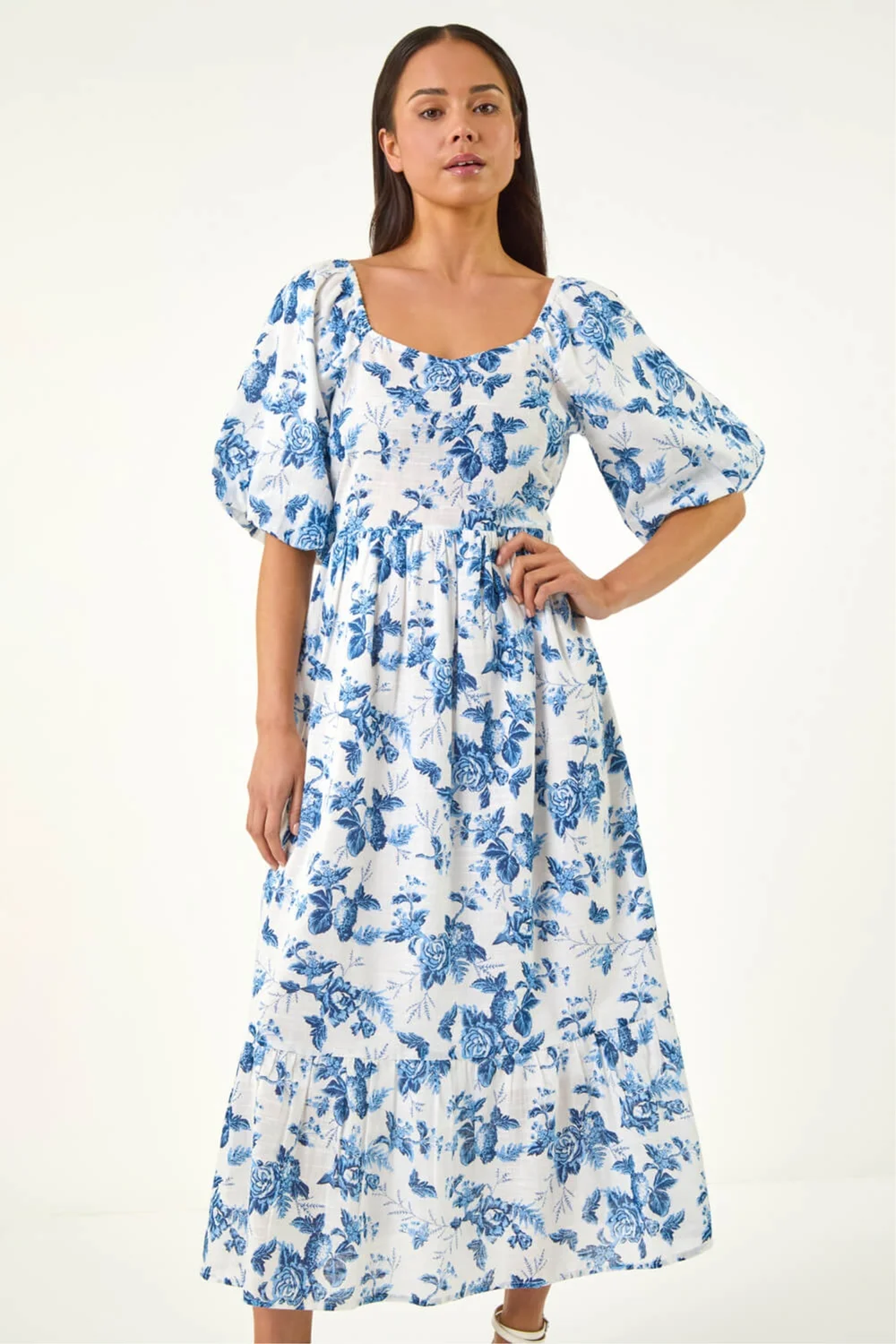 Roman Blue Petite Floral Print Midi Dress - 16 Image 4