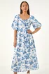Roman Blue Petite Floral Print Midi Dress - 16 Image 4