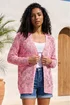 Roman Pink Tape Knit Cotton Blend Cardigan - 14 Image 2