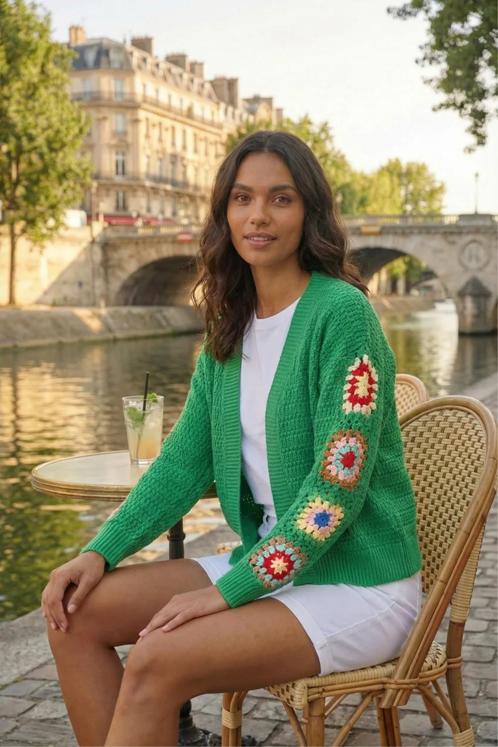 Roman Green Crochet Sleeve Knit Cardigan - 10 Image 2