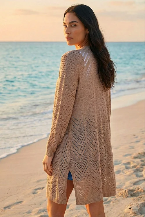 Roman Taupe Knitted Longline Cardigan - 18 Image 3