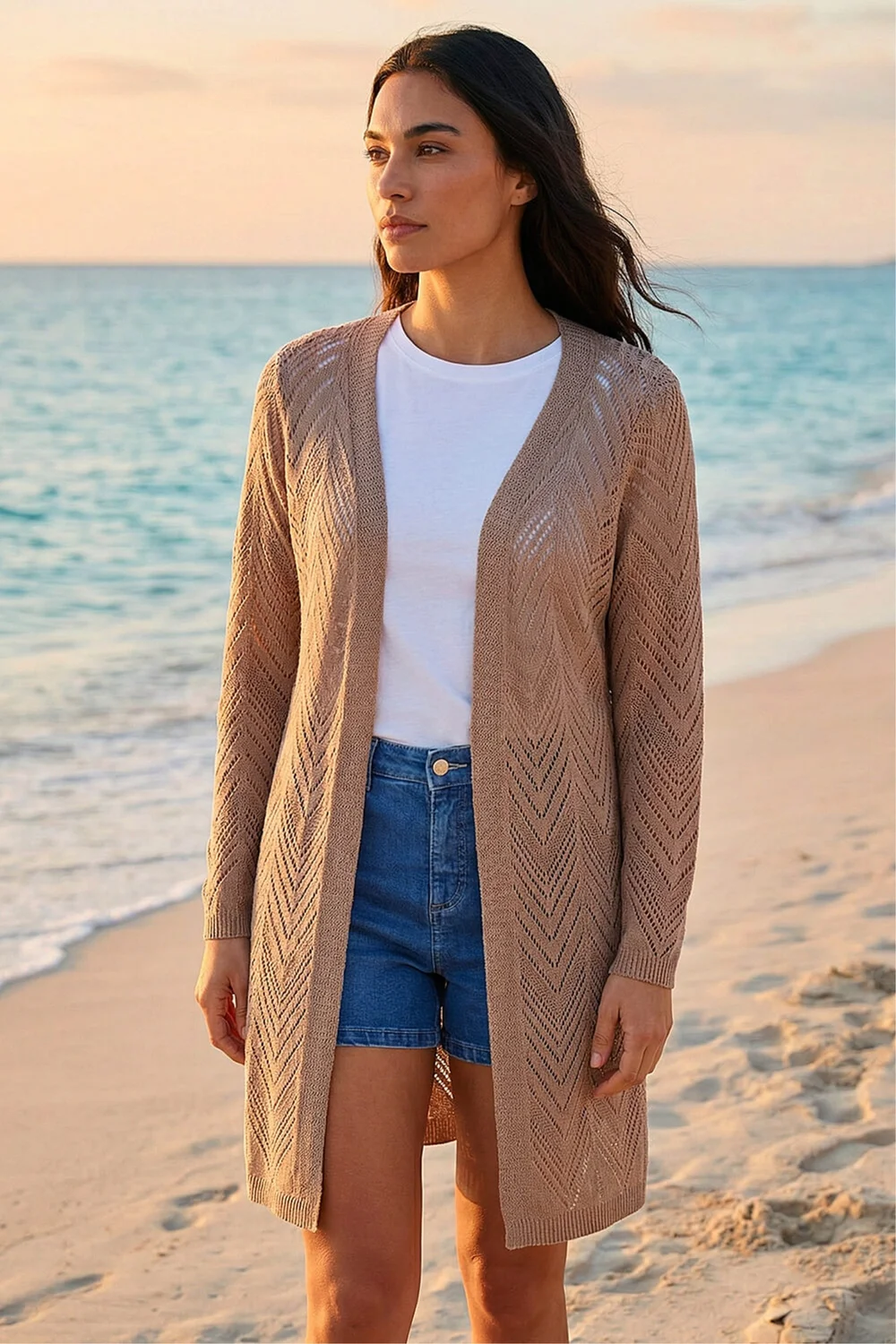 Roman Taupe Knitted Longline Cardigan - 18 Image 2