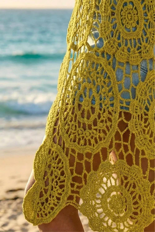 Roman Olive Crochet Longline Knit Cardigan - XL Image 4