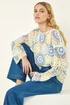 Roman Light Blue Floral Crochet Knit Top - L Image 1