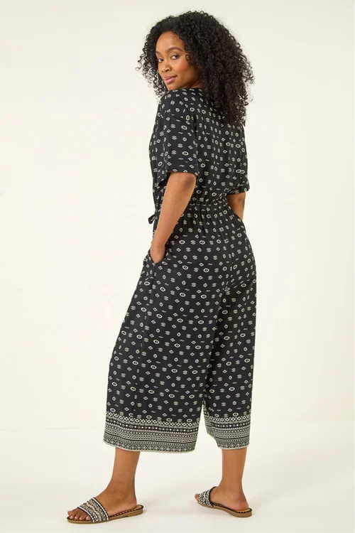 Roman Black Petite Border Print Cropped Jumpsuit - 8 Image 3