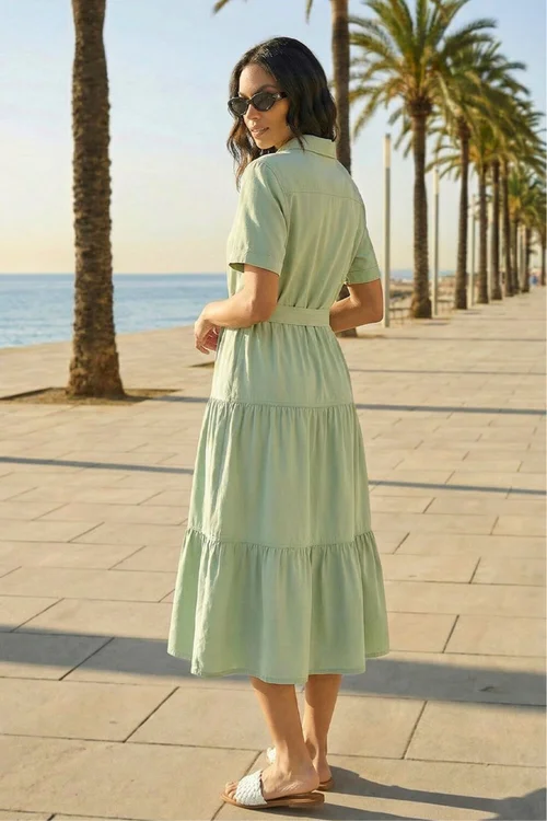 Roman Sage Button Detail Tiered Midi Dress - 20 Image 3