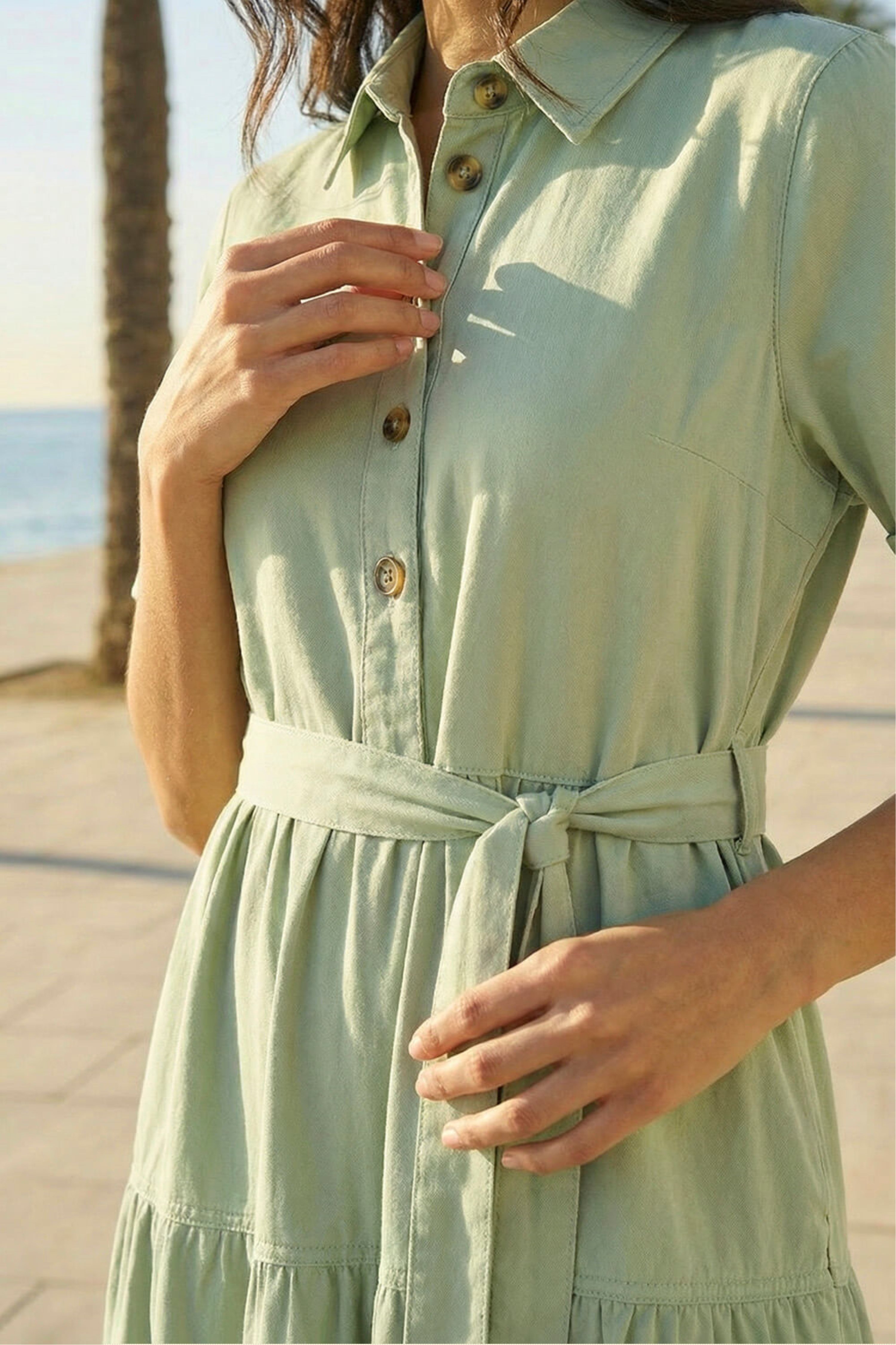 Roman Sage Button Detail Tiered Midi Dress - 20 Image 4