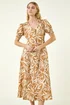 Roman Camel Abstract Print Button Midi Dress - 12 Image 4