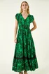 Roman Green Tropical Leaf Print V-Neck Midi Dress - 18 Image 2