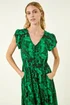 Roman Green Tropical Leaf Print V-Neck Midi Dress - 18 Image 4