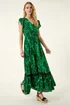 Roman Green Tropical Leaf Print V-Neck Midi Dress - 18 Image 1