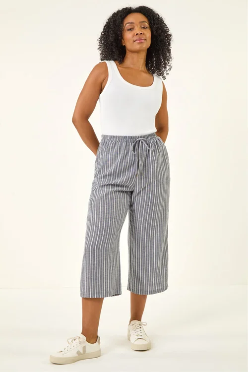 Roman Black Petite Stripe Cropped Wide Leg Trouser - 18 Image 2
