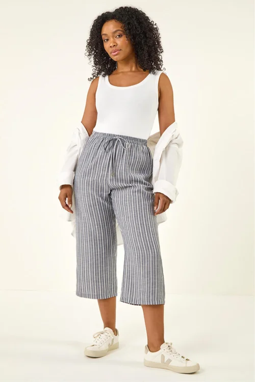 Roman Black Petite Stripe Cropped Wide Leg Trouser - 18 Image 1