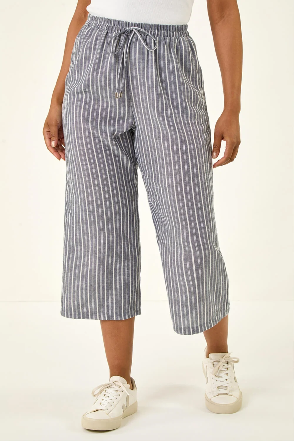 Roman Black Petite Stripe Cropped Wide Leg Trouser - 18 Image 4