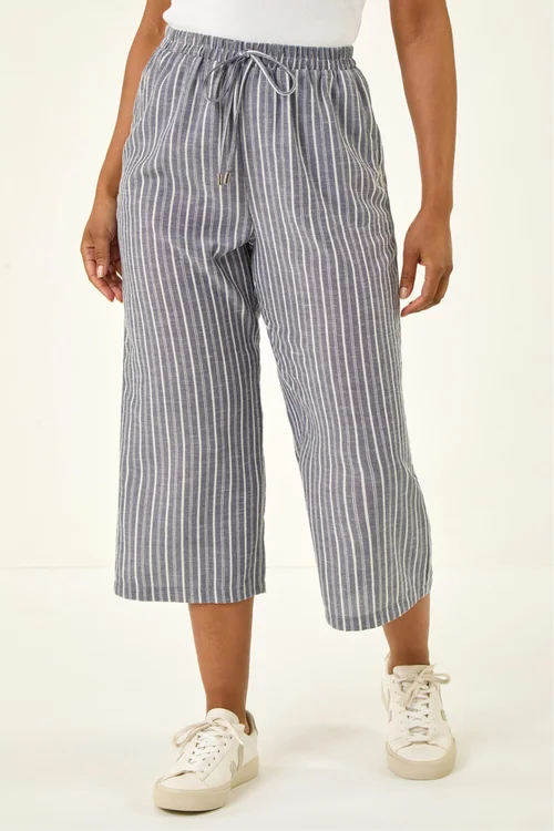 Roman Black Petite Stripe Cropped Wide Leg Trouser - 18 Image 4