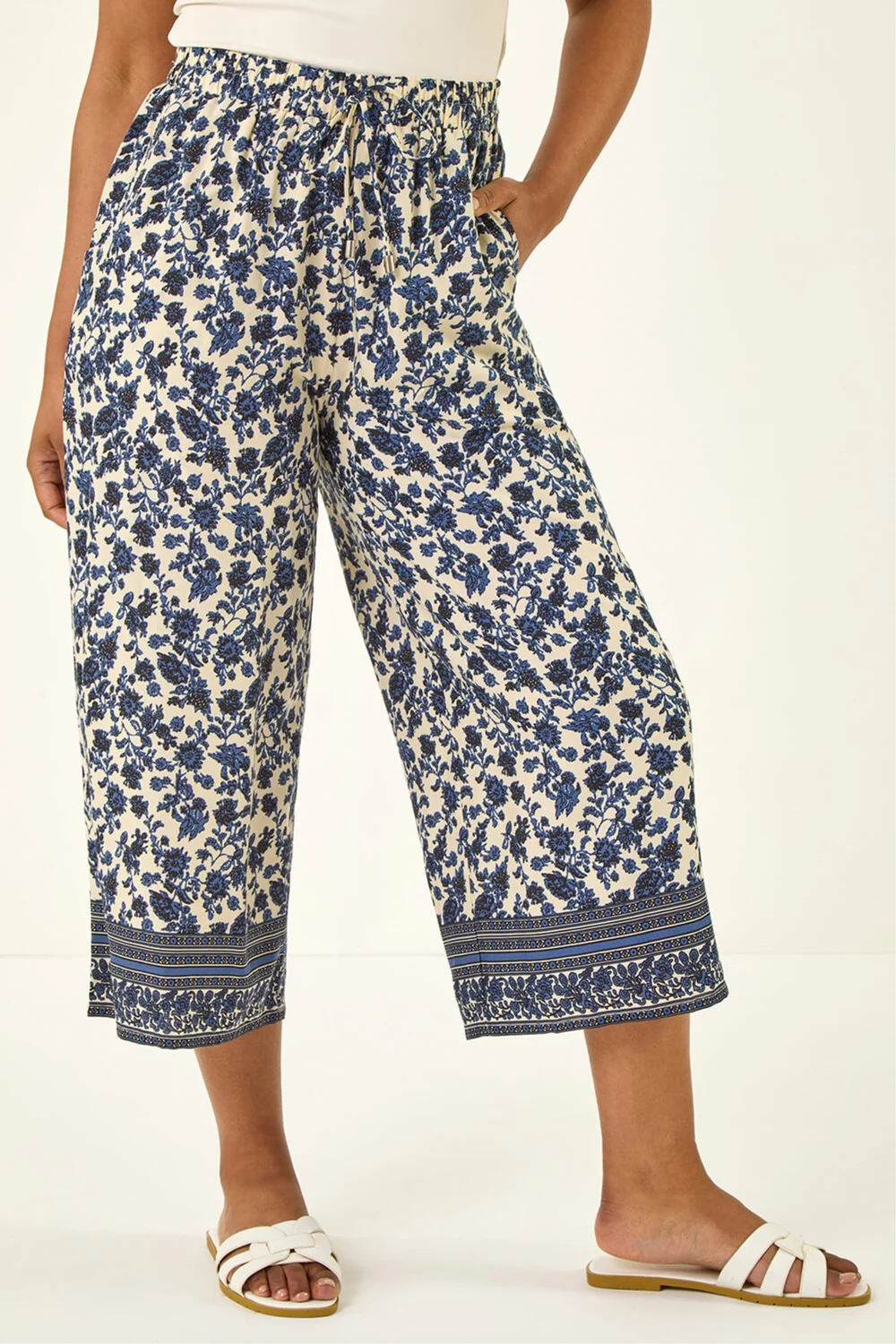 Roman Navy Petite Border Print Cropped Trouser - 16 Image 4