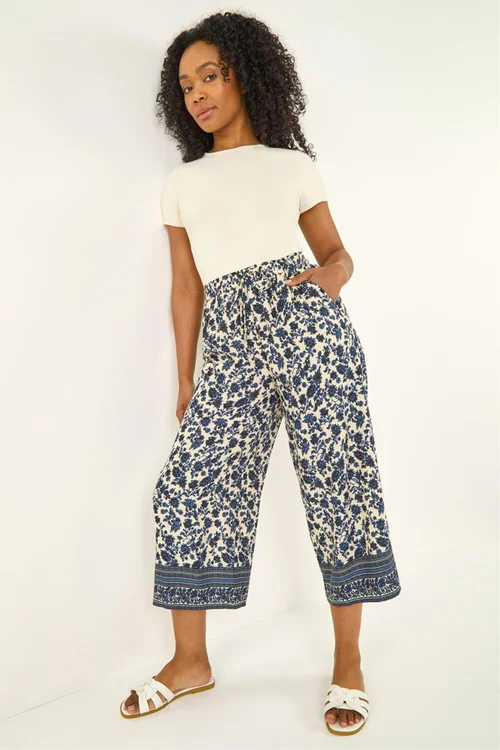 Roman Navy Petite Border Print Cropped Trouser - 16 Image 2