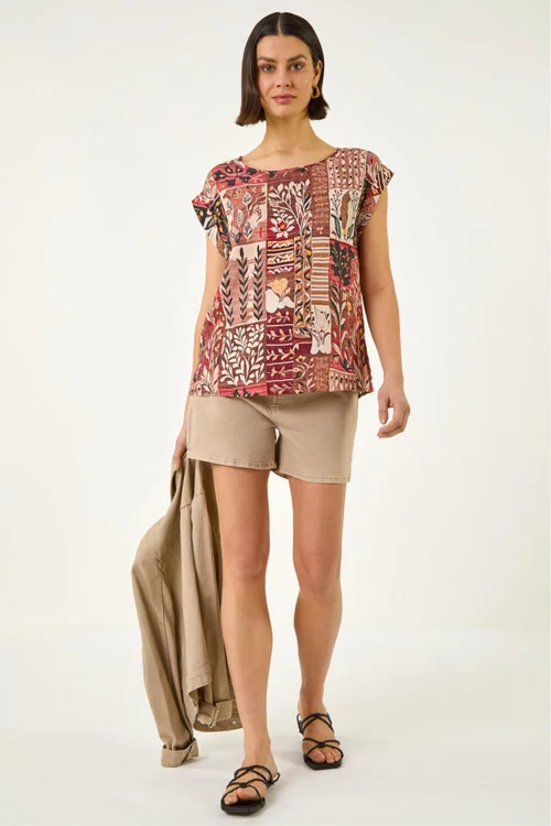 Roman Mocha Patchwork Print Shell Top - 12 Image 2