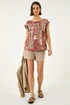 Roman Mocha Patchwork Print Shell Top - 12 Image 2