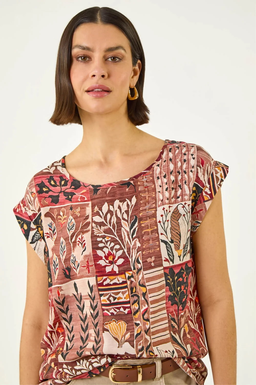 Roman Mocha Patchwork Print Shell Top - 12 Image 4