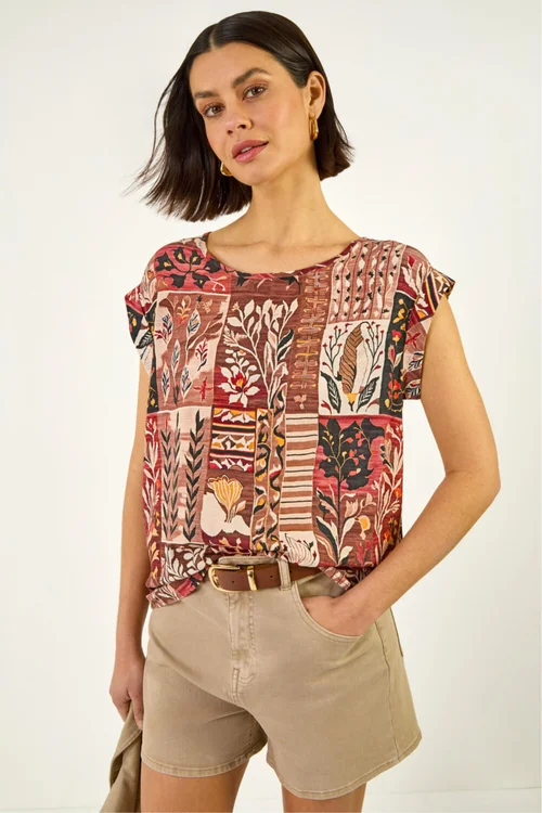 Roman Mocha Patchwork Print Shell Top - 12 Image 1