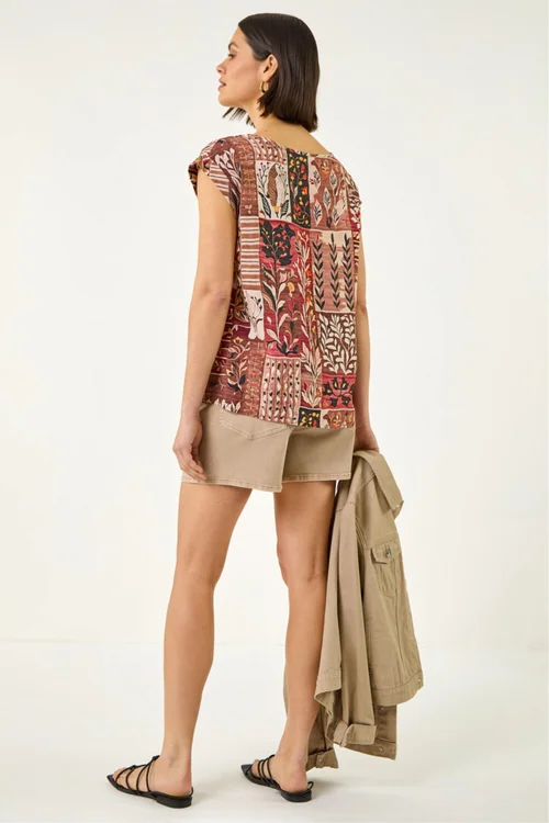 Roman Mocha Patchwork Print Shell Top - 12 Image 3