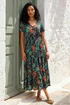 Roman Black Leaf Print V-Neck Tiered Midi Dress - 10 Image 1
