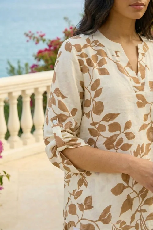 Roman Cream Leaf Print Wrap Hem Tunic Top - 14 Image 4