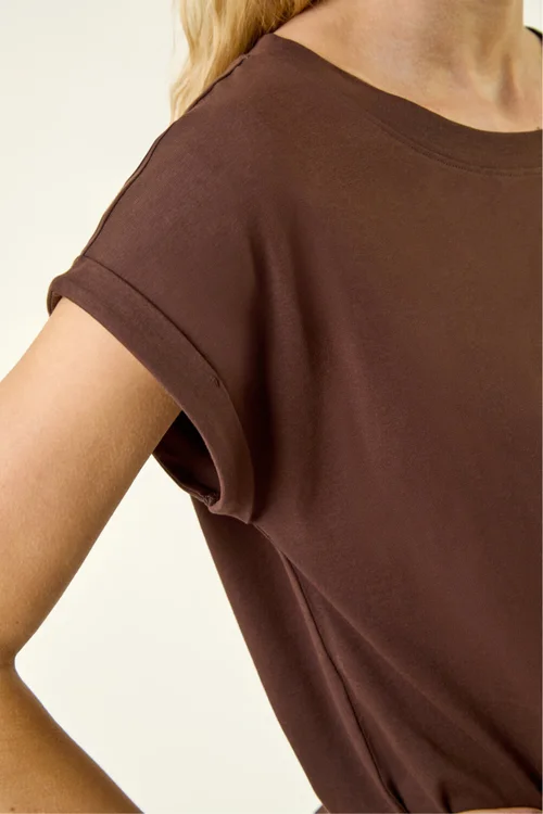 Roman Chocolate Plain Stretch Cotton Jersey T-Shirt - 16 Image 4