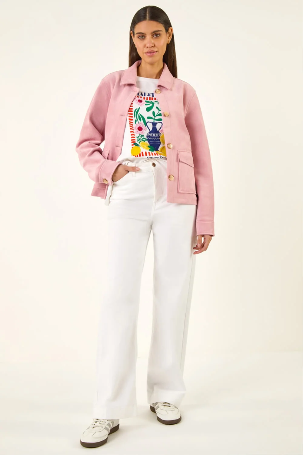Roman Light Pink Suedette Button Jacket - 12 Image 2