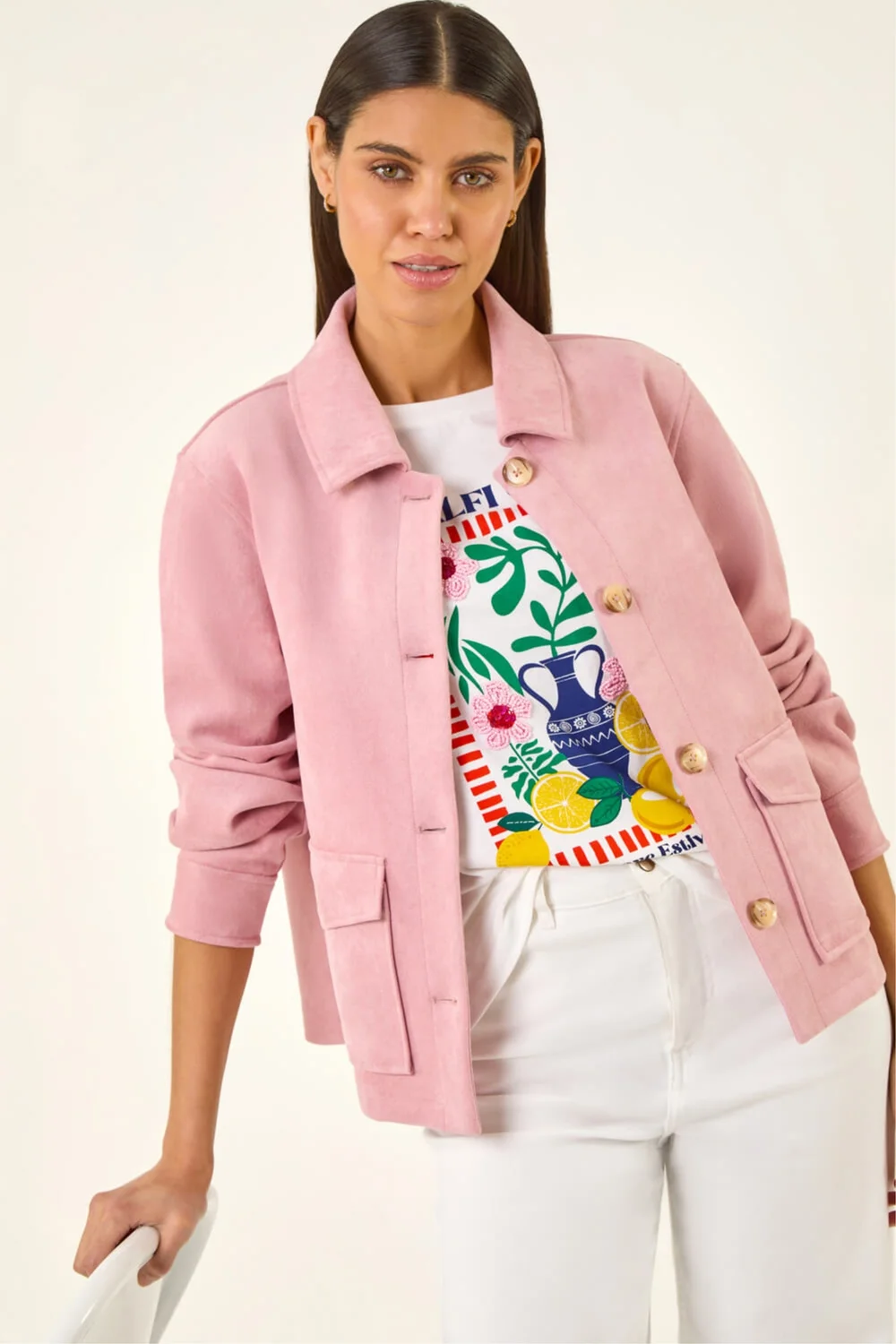 Roman Light Pink Suedette Button Jacket - 12 Image 1