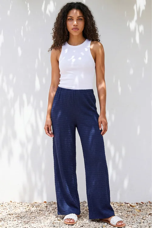 Roman Navy Petite Textured Stretch Trouser - 18 Image 1