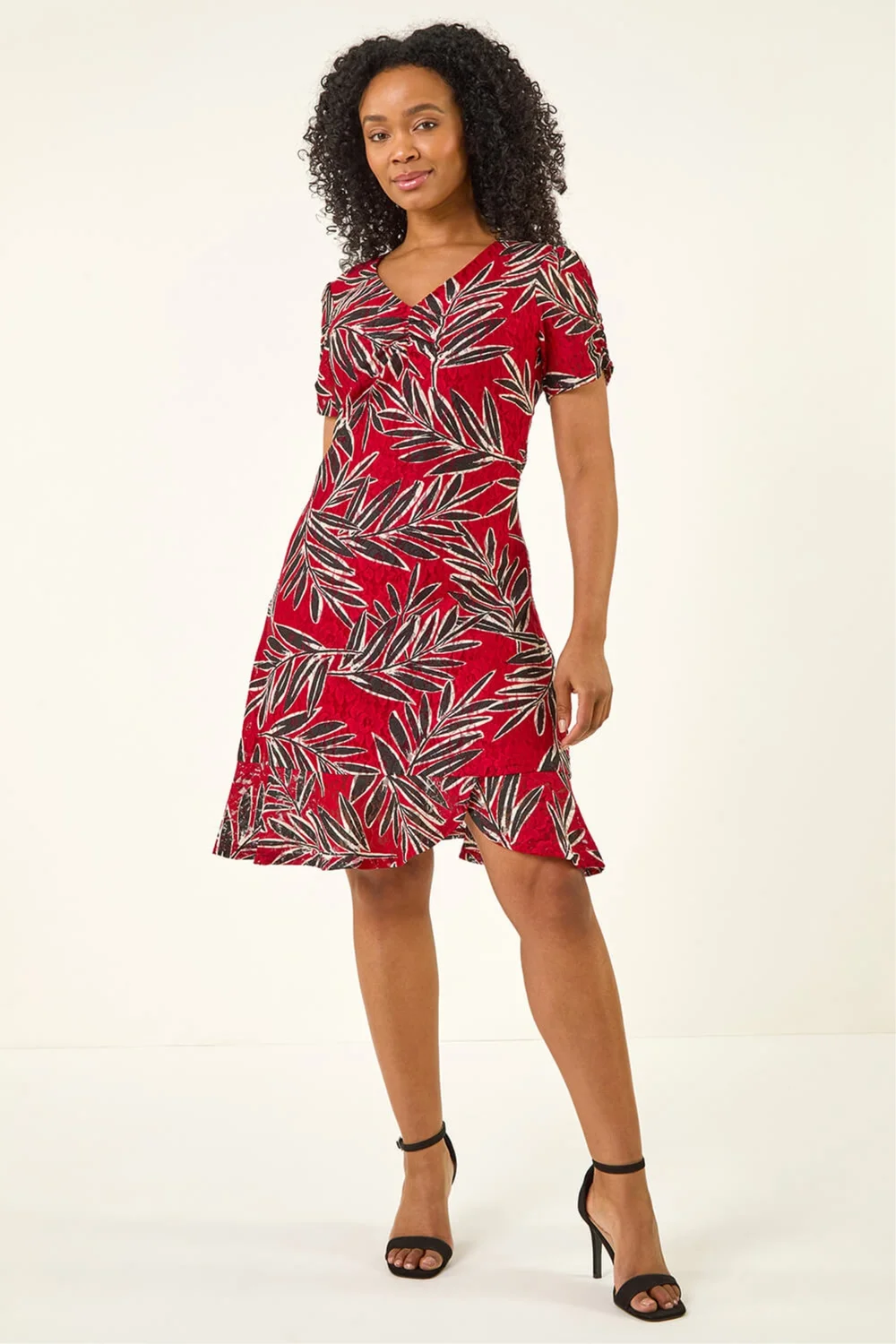 Roman Red Petite Leaf Lace Ruched Dress - 16 Image 2