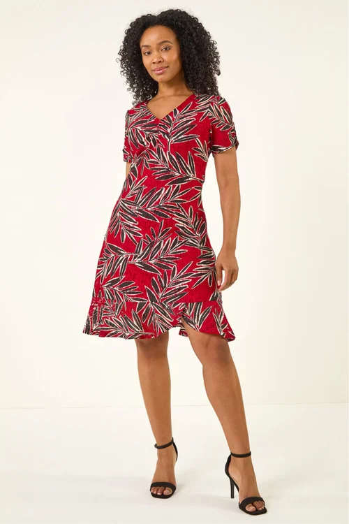 Roman Red Petite Leaf Lace Ruched Dress - 16 Image 2