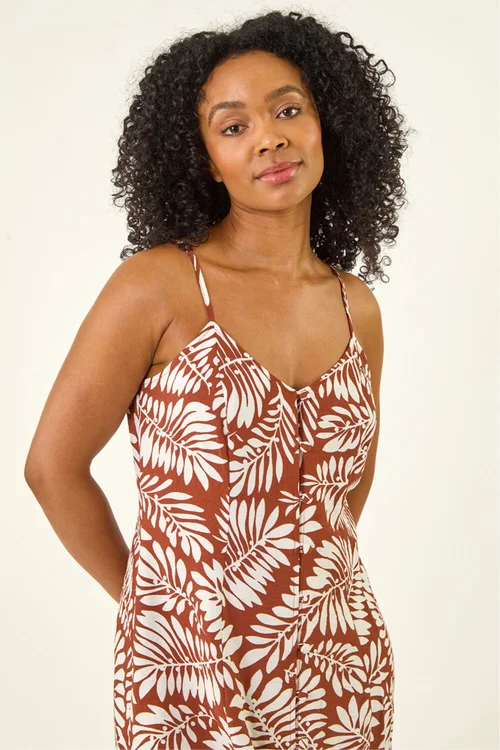 Roman Rust Petite Leaf Print Strappy Midi Dress - 12 Image 4