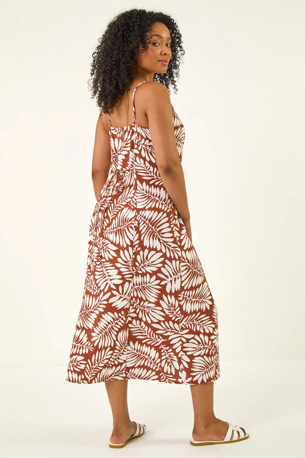 Roman Rust Petite Leaf Print Strappy Midi Dress - 12 Image 3