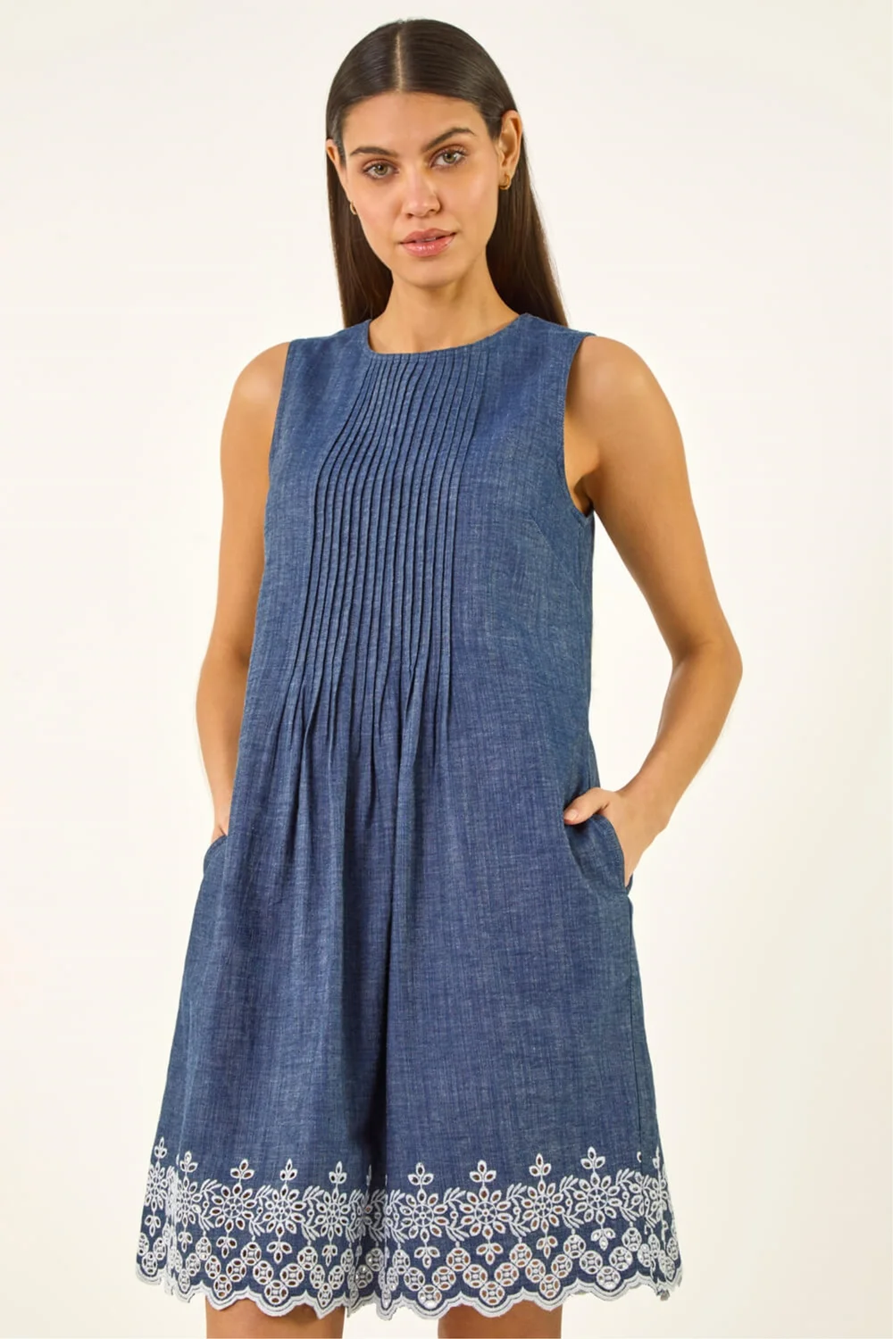 Roman Denim Embroidered Hem Smock Dress - 20 Roman Denim Embroidered Hem Smock Dress - 20