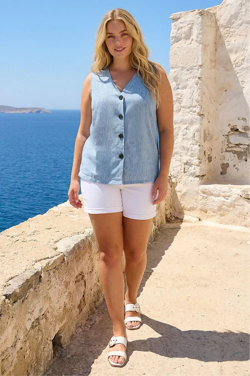 Roman Denim Curve Buttoned Relaxed Waistcoat - 18 Image 2